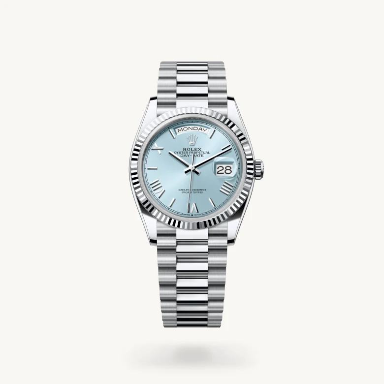 Rolex Day-Date 36 in Platinum, M128236-0018 - Kirk Freeport