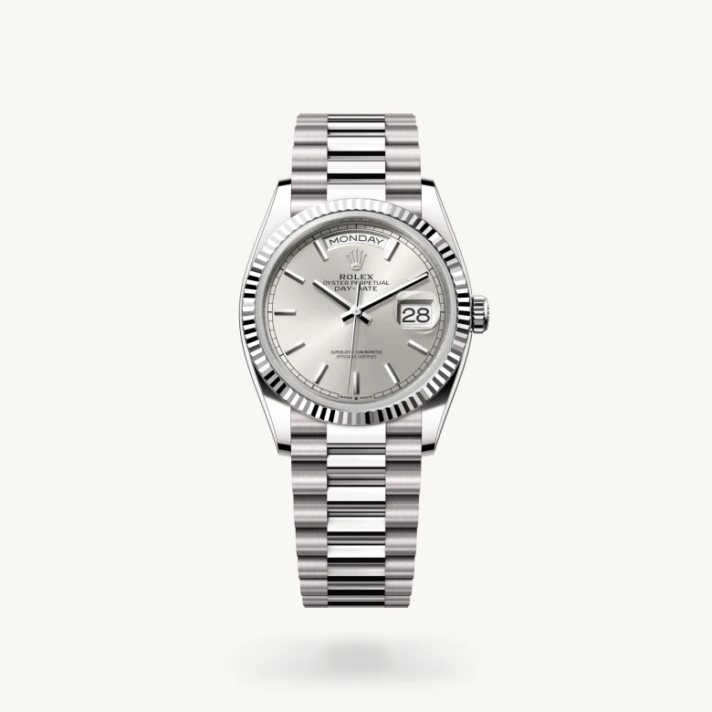Rolex Day-Date 36 in 18 ct white gold, M128239-0005 - Kirk Freeport