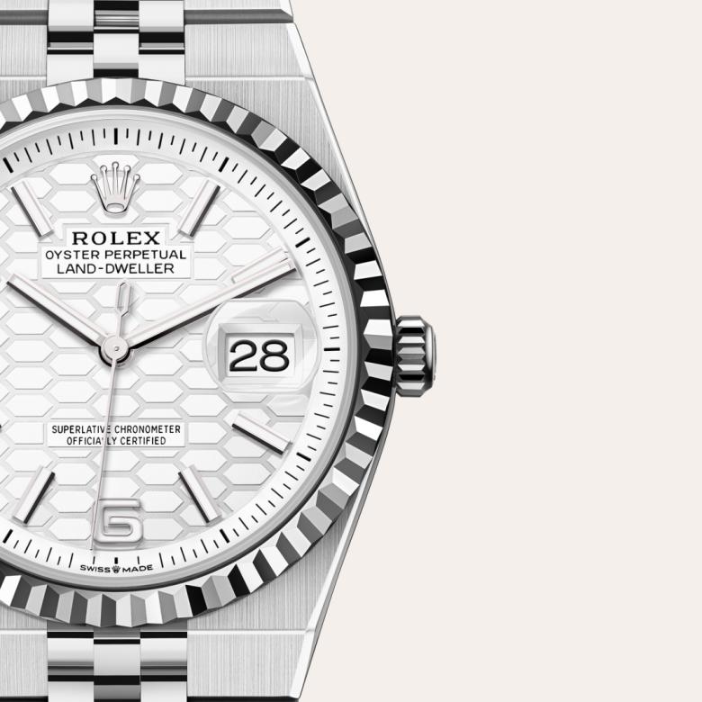 Rolex Land-Dweller 36 [M127234-0001] Intense white, honeycomb motif dial - Kirk Freeport