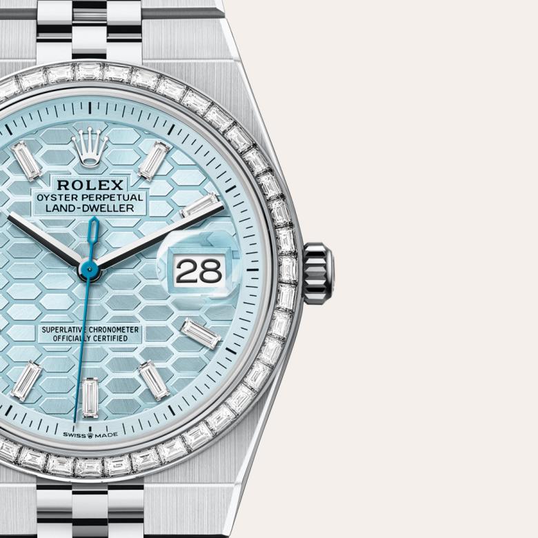 Rolex Land-Dweller 36 [M127286TBR-0001] Ice blue, honeycomb motif set with diamonds dial - Kirk Freeport