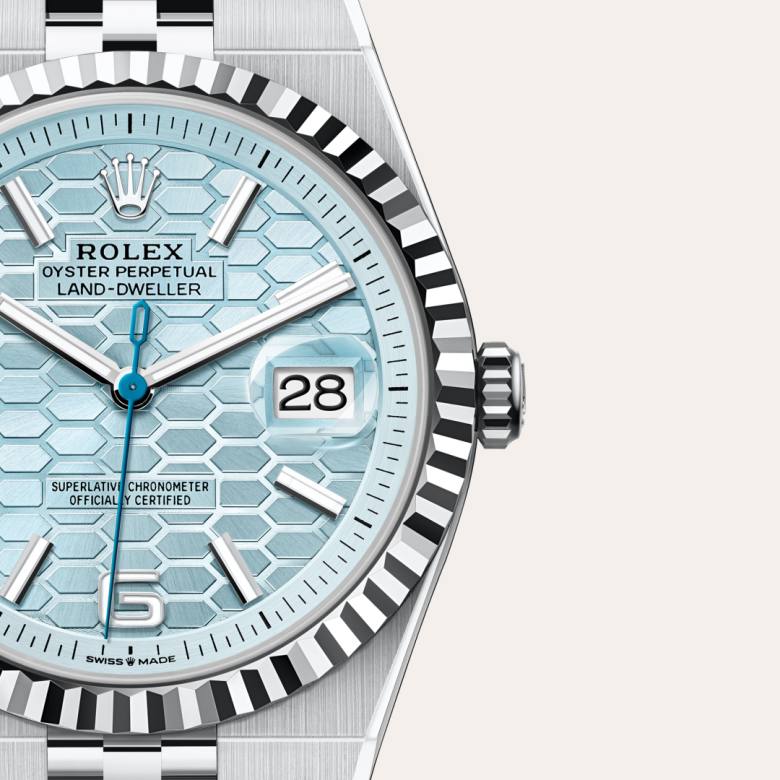 Rolex Land-Dweller 40 [M127336-0001] Ice blue, honeycomb motif dial - Kirk Freeport