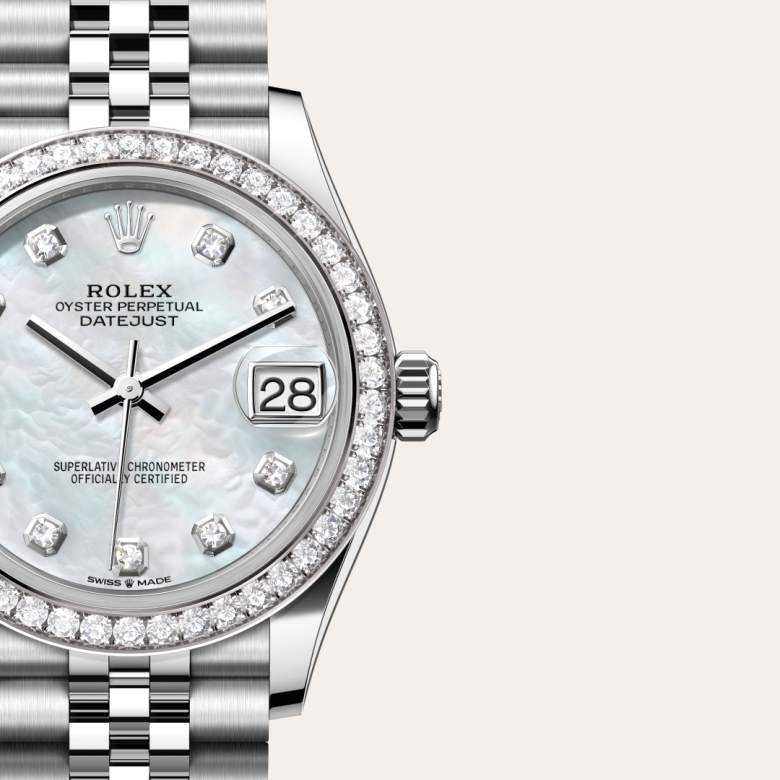 Rolex Datejust 31 [M278384RBR-0008] White mother-of-pearl set with diamonds dial - Kirk Freeport