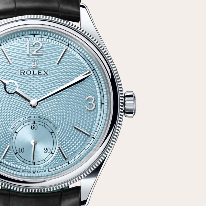 Rolex 1908 [M52506-0003] Ice blue, rice-grain motif dial - Kirk Freeport