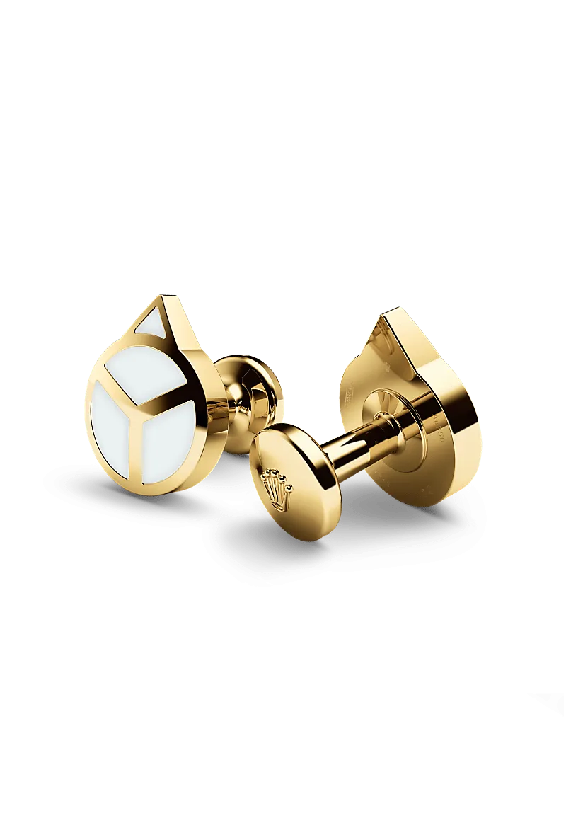 Rolex ‘Hand’ cufflinks in 18 kt yellow gold with a  dial,  bezel, and  bracelet.