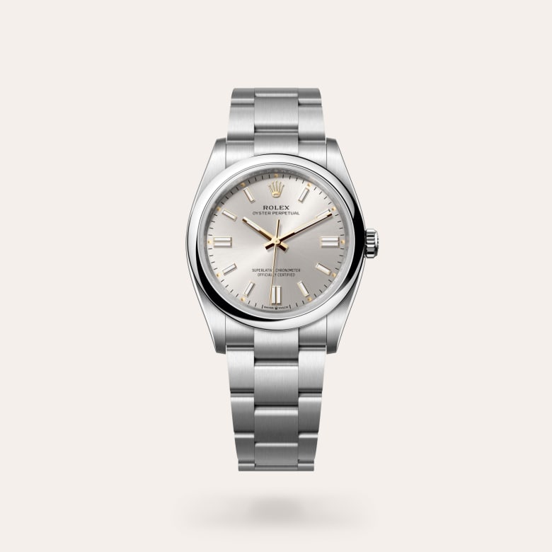 Rolex Oyster Perpetual 36 [M126000-0001] in oystersteel with a silver dial, domed bezel, and oystersteel bracelet.