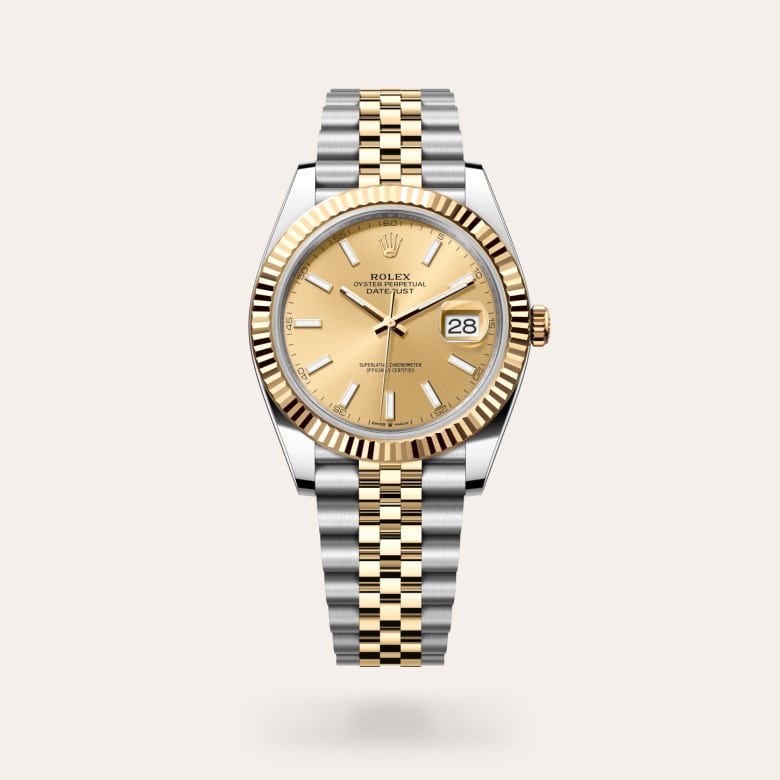 Rolex Datejust 41 [M126333-0010] in yellow rolesor - combination of oystersteel and yellow gold with a champagne-colour dial, fluted bezel, and yellow rolesor - combination of oystersteel and yellow gold bracelet.
