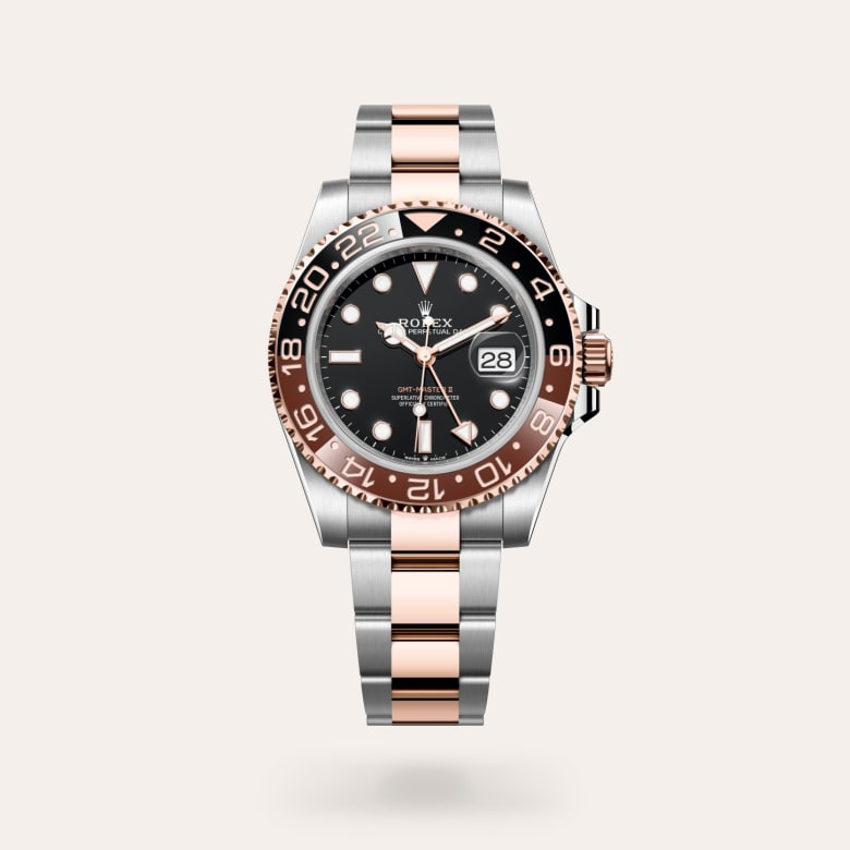 Rolex GMT-Master II [M126711CHNR-0002] in everose rolesor - combination of oystersteel and everose gold with a black dial, bidirectional rotatable 24-hour graduated bezel. two-colour brown and black cerachrom insert in ceramic, moulded numerals and graduations bezel, and everose rolesor - combination of oystersteel and everose gold bracelet.
