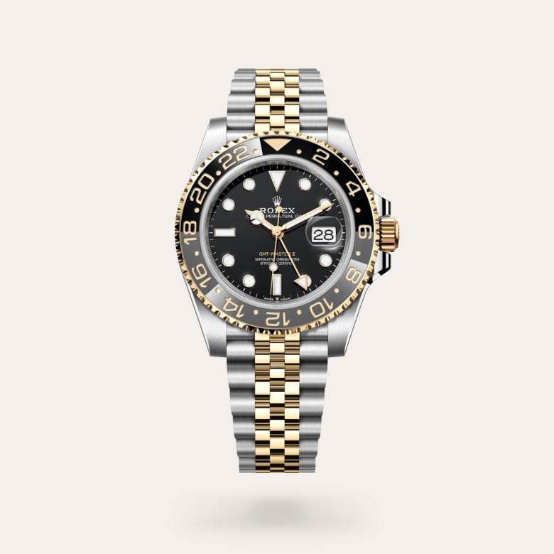 Rolex GMT-Master II [M126713GRNR-0001] in yellow rolesor - combination of oystersteel and yellow gold with a black dial, bidirectional rotatable 24-hour graduated bezel. two-colour grey and black cerachrom insert in ceramic, moulded numerals and graduations bezel, and yellow rolesor - combination of oystersteel and yellow gold bracelet.