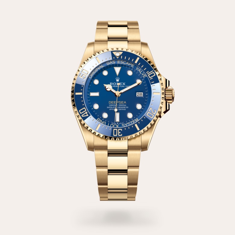 Rolex Rolex Deepsea [M136668LB-0001] in 18 ct yellow gold with a blue dial, unidirectional rotatable 60-minute graduated, scratch-resistant cerachrom insert in blue ceramic, numerals and graduations coated in gold bezel, and 18 ct yellow gold bracelet.