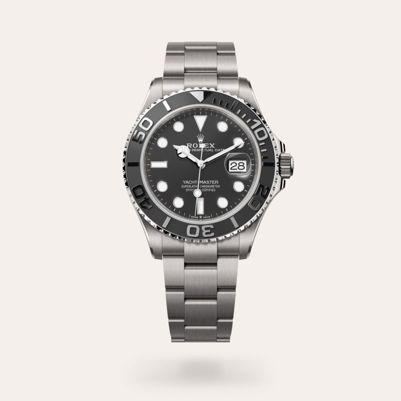 Rolex Yacht-Master 42 [M226627-0001] in rlx titanium with a intense black dial, bidirectional rotatable 60-minute graduated bezel with matt black cerachrom insert in ceramic, polished raised numerals and graduations bezel, and rlx titanium bracelet.