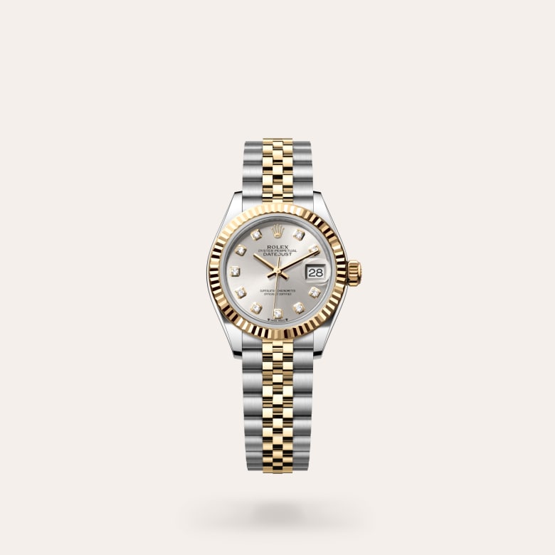 Rolex Lady-Datejust [M279173-0007] in yellow rolesor - combination of oystersteel and yellow gold with a silver set with diamonds dial, fluted bezel, and yellow rolesor - combination of oystersteel and yellow gold bracelet.