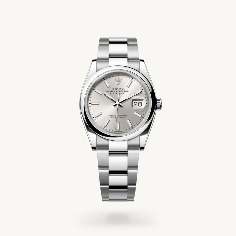 Rolex Datejust 36 [M126200-0002] in oystersteel with a silver dial, domed bezel, and oystersteel bracelet - Kirk Freeport