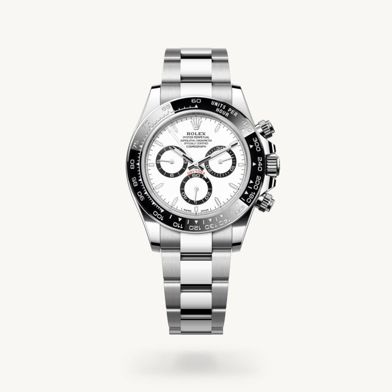 Rolex Cosmograph Daytona [M126500LN-0001] in oystersteel with a white, black counter rings dial, black monobloc cerachrom bezel in ceramic with moulded tachymetric scale bezel, and oystersteel bracelet - Kirk Freeport