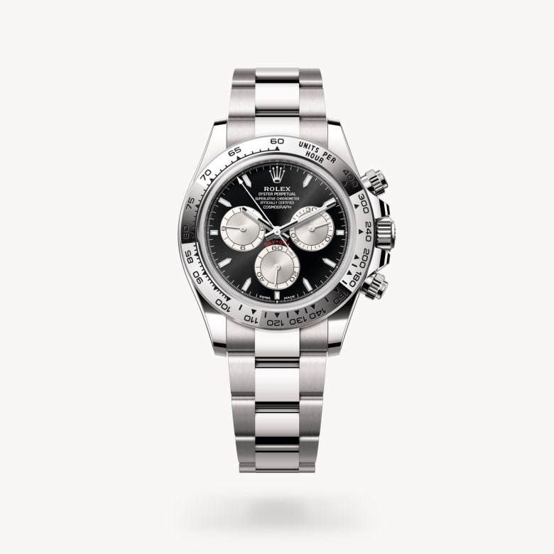 Rolex Cosmograph Daytona [M126509-0001] in 18 ct white gold with a bright black and steel dial, fixed, with engraved tachymetric scale, in 18 ct white gold bezel, and 18 ct white gold bracelet - Kirk Freeport