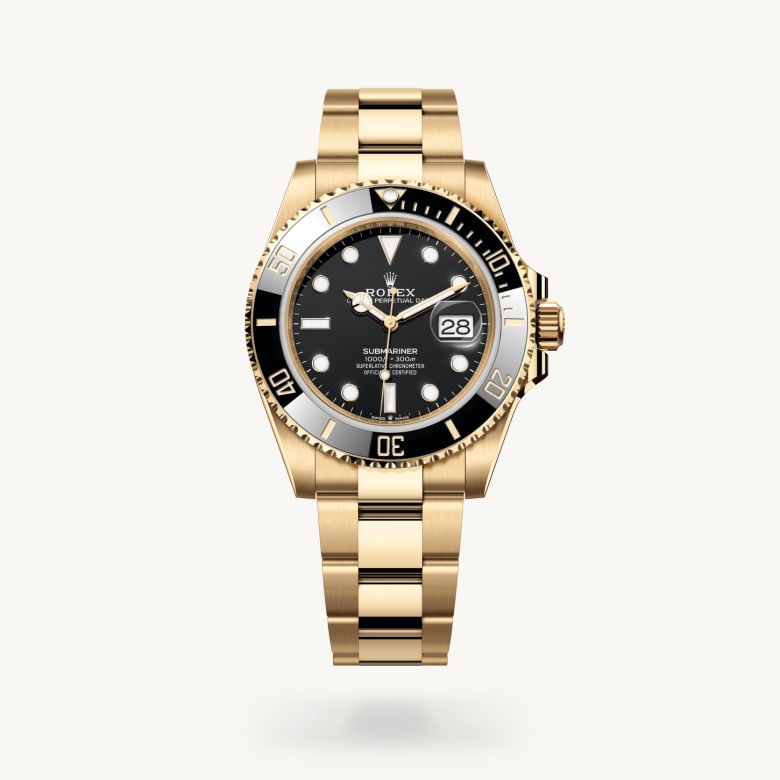 Rolex Submariner Date [M126618LN-0002] in 18 ct yellow gold with a black dial, unidirectional rotatable 60-minute graduated, scratch-resistant cerachrom insert in black ceramic, numerals and graduations coated in gold bezel, and 18 ct yellow gold bracelet - Kirk Freeport