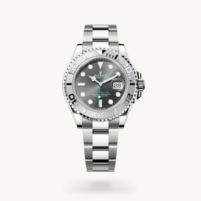 Rolex Yacht-Master 40 [M126622-0001] in rolesium - combination of oystersteel and platinum with a slate dial, platinum bidirectional rotatable 60-minute graduated with raised numerals bezel, and oystersteel bracelet - Kirk Freeport