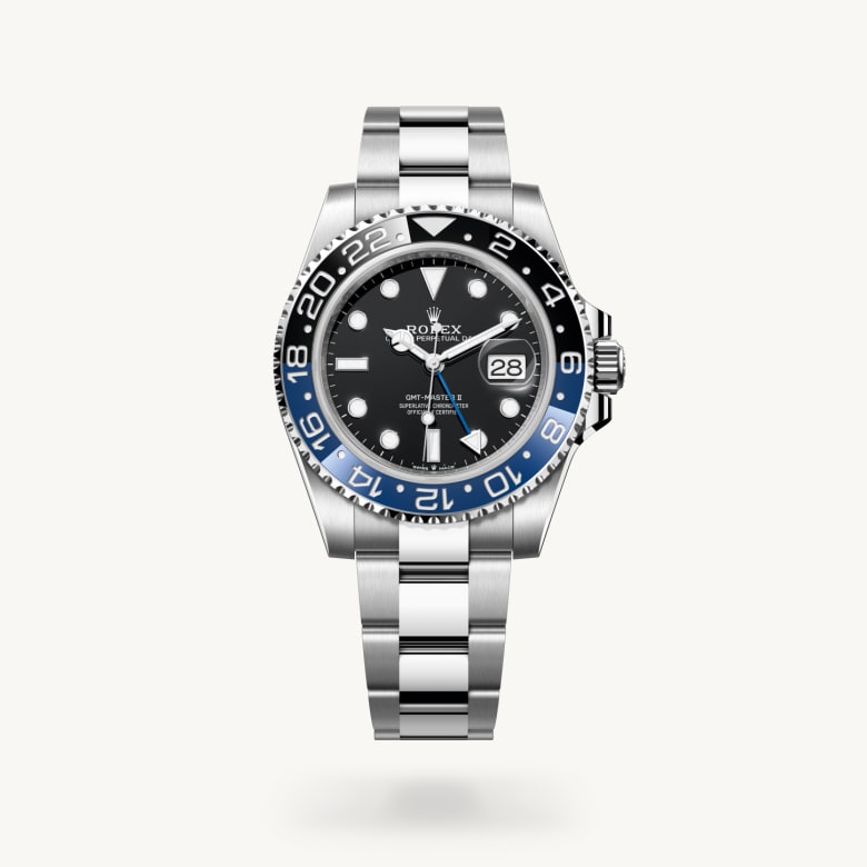 Rolex GMT-Master II [M126710BLNR-0003] in oystersteel with a black dial, bidirectional rotatable 24-hour graduated bezel. two-colour blue and black cerachrom insert in ceramic, moulded numerals and graduations bezel, and oystersteel bracelet - Kirk Freeport