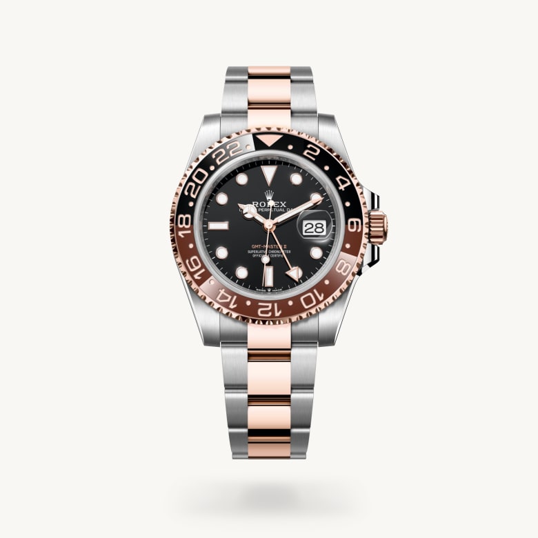 Rolex GMT-Master II [M126711CHNR-0002] in everose rolesor - combination of oystersteel and everose gold with a black dial, bidirectional rotatable 24-hour graduated bezel. two-colour brown and black cerachrom insert in ceramic, moulded numerals and graduations bezel, and everose rolesor - combination of oystersteel and everose gold bracelet - Kirk Freeport