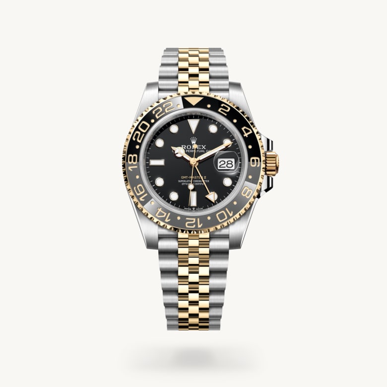 Rolex GMT-Master II [M126713GRNR-0001] in yellow rolesor - combination of oystersteel and yellow gold with a black dial, bidirectional rotatable 24-hour graduated bezel. two-colour grey and black cerachrom insert in ceramic, moulded numerals and graduations bezel, and yellow rolesor - combination of oystersteel and yellow gold bracelet - Kirk Freeport