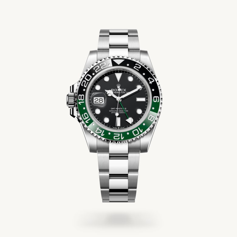 Rolex GMT-Master II [M126720VTNR-0001] in oystersteel with a black dial, bidirectional rotatable 24-hour graduated bezel. two-colour green and black cerachrom insert in ceramic, moulded numerals and graduations bezel, and oystersteel bracelet - Kirk Freeport