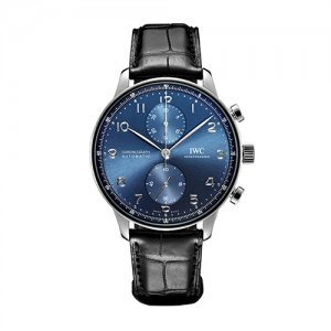 IWC Schaffhausen Watches classic blue and grey watch with a black band