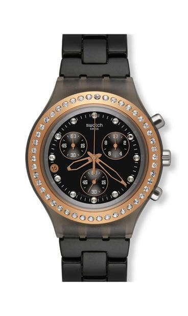 Swatch Watches and Jewelry gold and black watch with diamonds