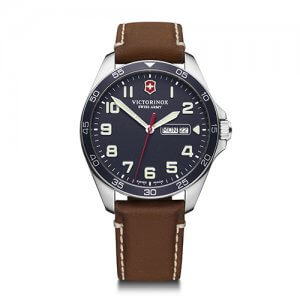 Victorinox Swiss Army grey watch with brown band