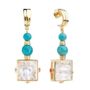 Lalique Crystal unique blue and gold earrings