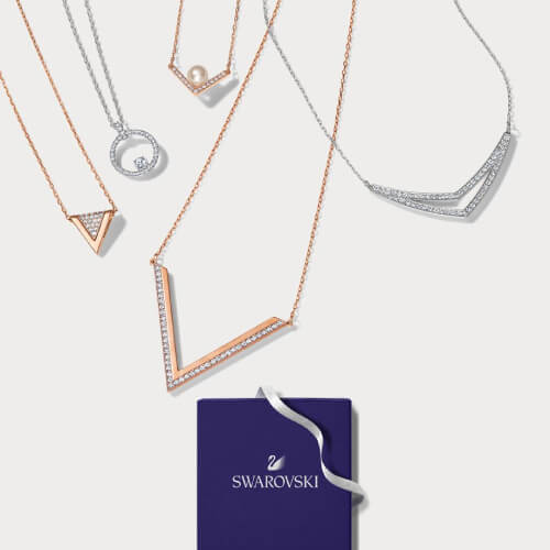 Kirk Freeport Mother's Day Duty Free Shopping Event Swarovski jewel and crystal necklaces in rose gold and white gold