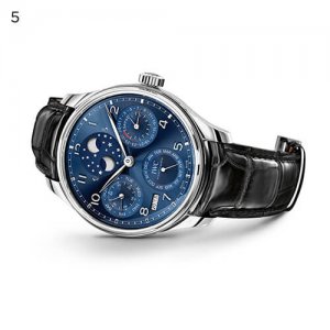 IWC Schaffhausen black, blue, and metallic grey watch