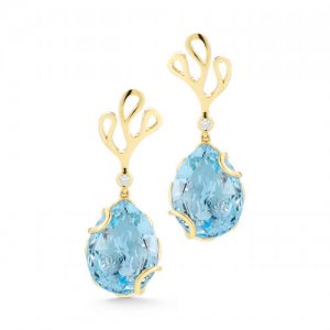 Miseno Foglia Di mare (Sea Leaf) Jewelry Collection 2017 gold and light blue jeweled earrings