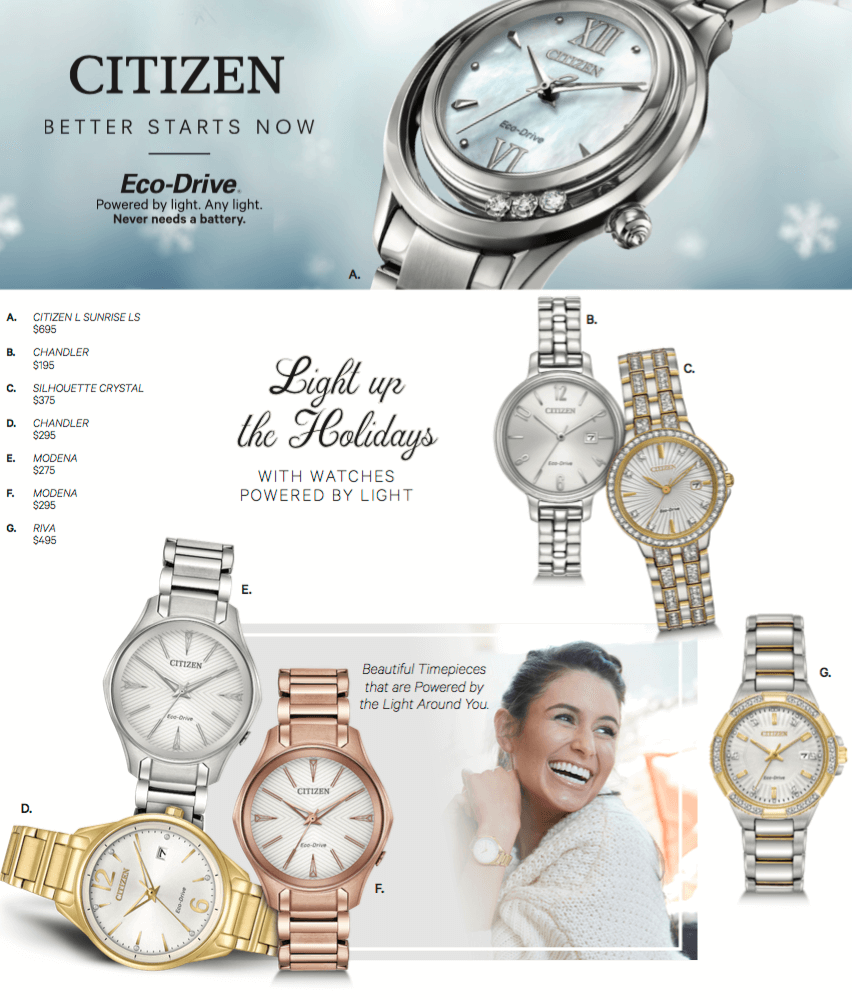 Citizen Last Minute Shopping Ideas webpage with several watches