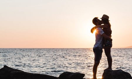 Diamonds in the Cayman islands couple by a sunset