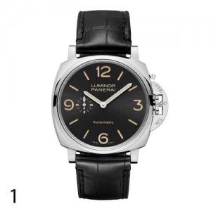 Valentine's Day Gift ideas for Him Panerai Luminor Due 3 Days Automatic Acciaio 45mm black and metallic grey with black band