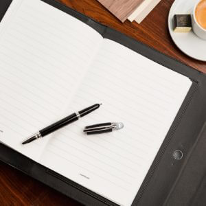 Montblanc augmented paper book with elegant pen on a table