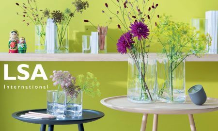 LSA International green room with vases and flowers