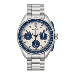 Bulova Men's Heritage Lunar Pilot Chronograph with White Dial in Stainless Steel at Kirk Freeport in Cayman Islands