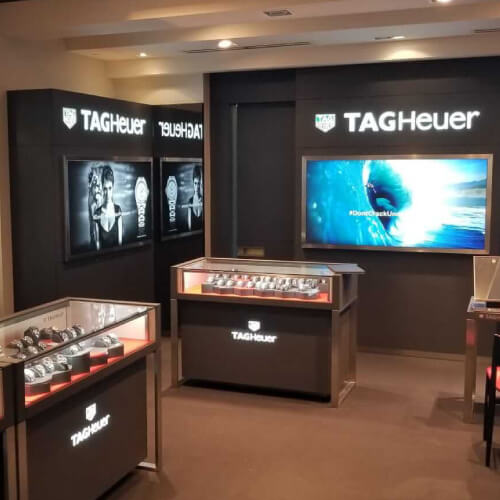 Kirk Freeport TAG Heuer store interior with watch and jewelry display