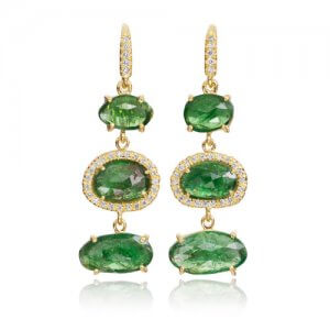 Lauren K green jewel on gold earrings